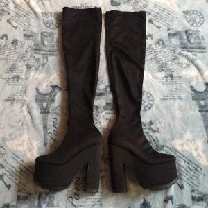 Y.R.U. Black Thigh High Platforms Size: 8